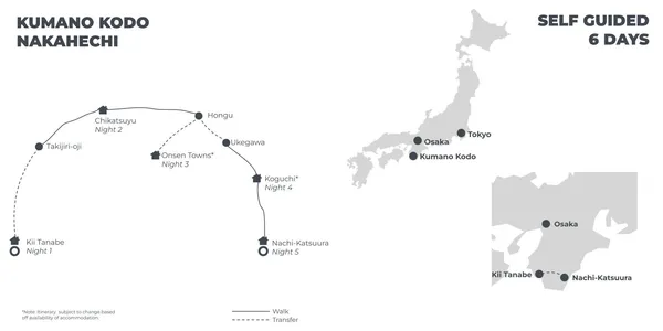 Kumano Kodo Nakahechi - 6 Days route map