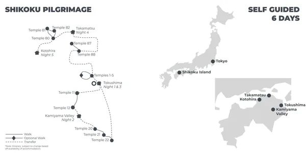 Shikoku Pilgrimage - 6 Days route map