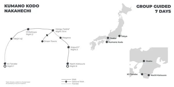 Kumano Kodo Nakahechi - 7 Days route map