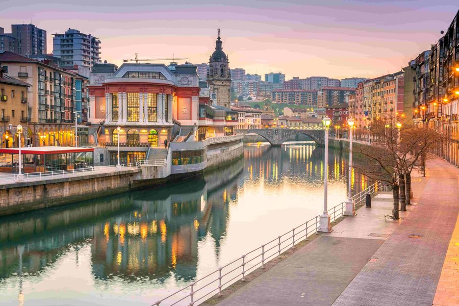 Bilbao sunrise at ribera foodmarket in Bilbao small