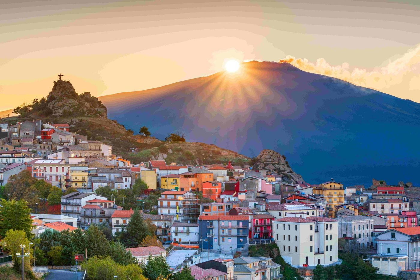 Cesaro, Sicily, Italy with Mt. Etna at dawn. sm
