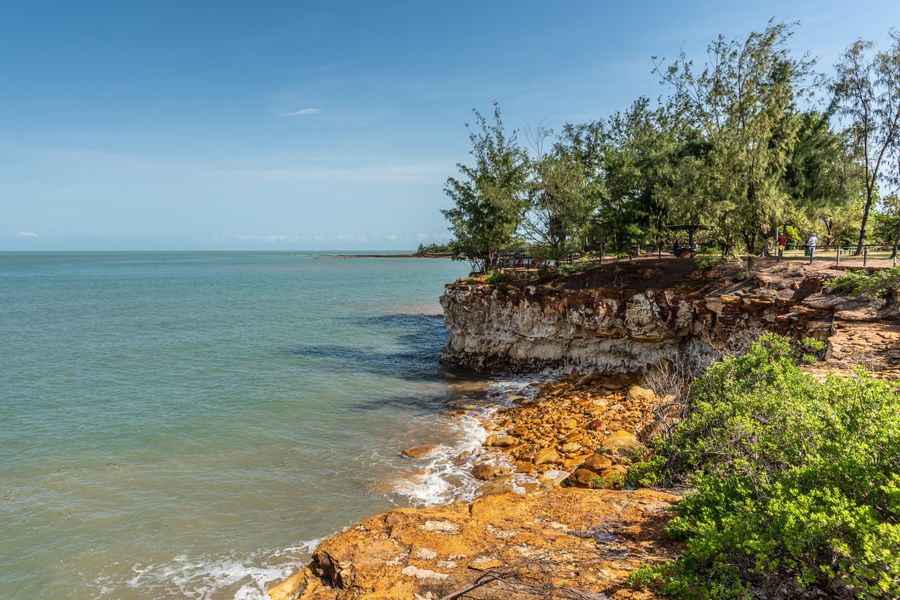 Cliffs and shoreline overlooking the calm waters of the Beagle Gulf in Darwin
