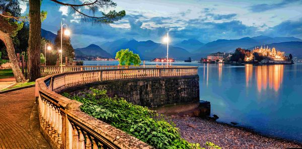Stresa town.Maggiore lake with Bella island Verbano-Cusio-Ossola, Italy, Europe.
