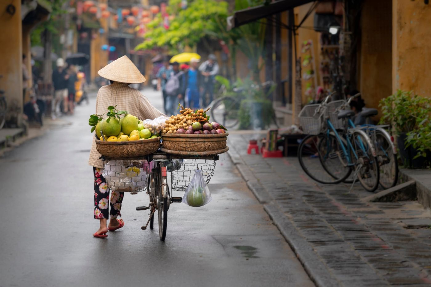 Woman,Walking,In,Hoi,An,With,Fruits