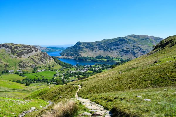 Hiking trail descending toward the village of Glenridding