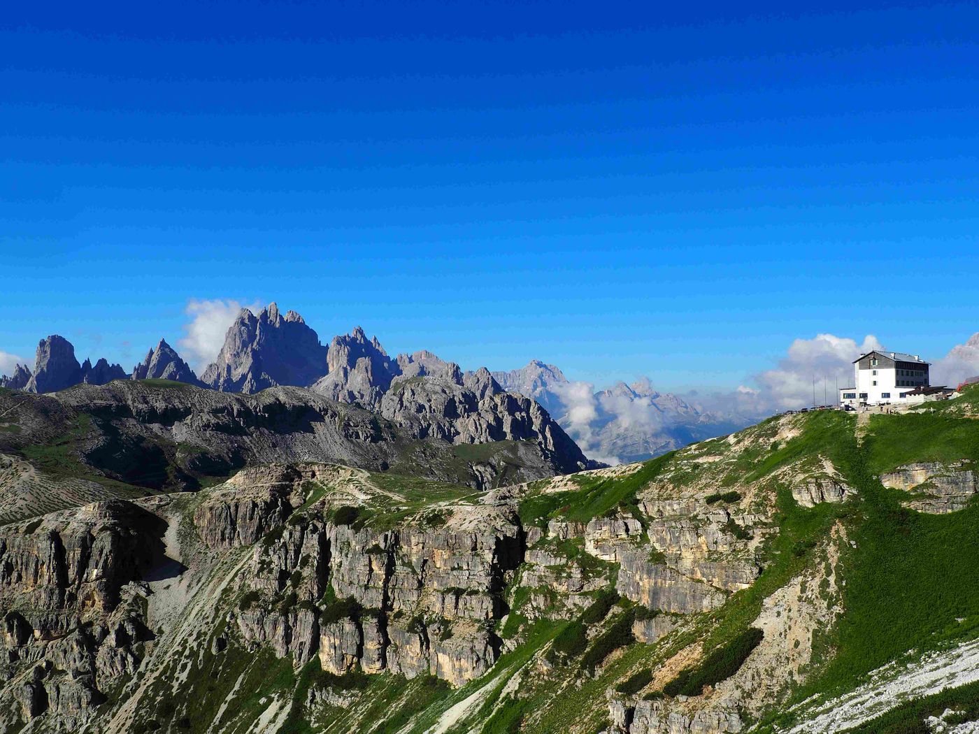Landscape view of the Cadini Range and the Auronzo shelter