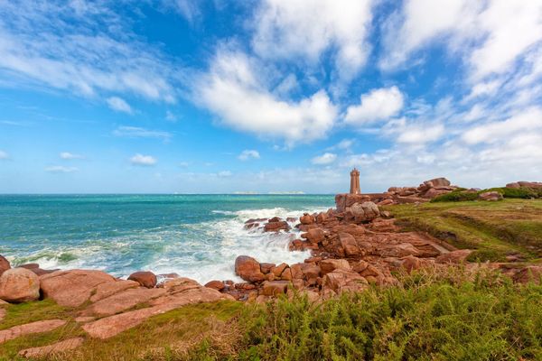 Mean Ruz Lighthouse Shoreline Britany Coast at Ploumanach