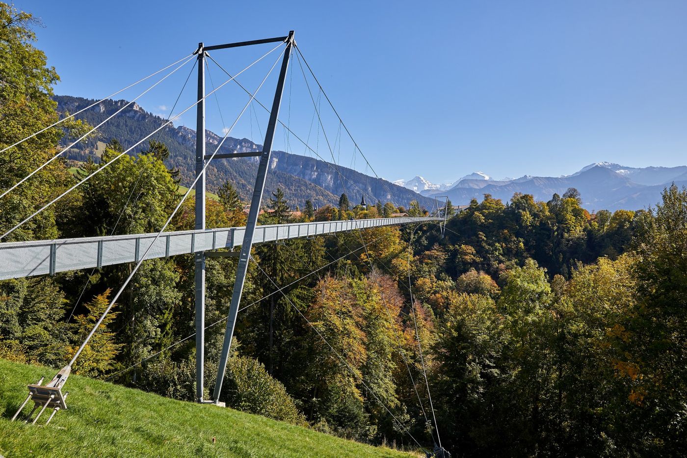 Metallic structure and support pillars of the Sigriswil Panorama Bridge. - supplied by Eurotrek