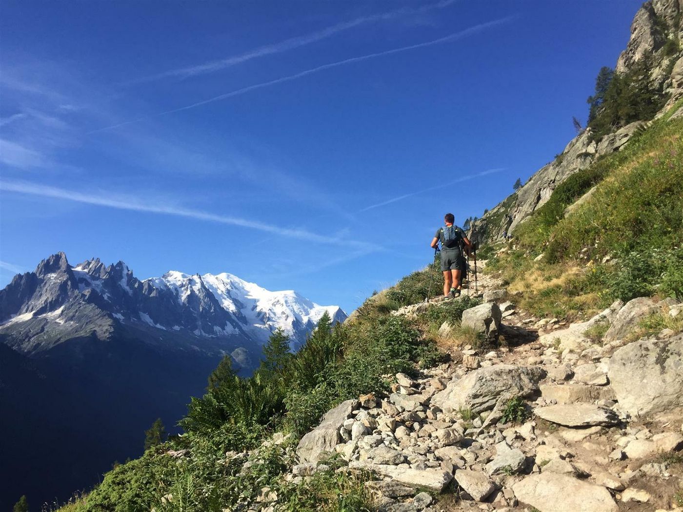 hiker on rocky section of the TMB