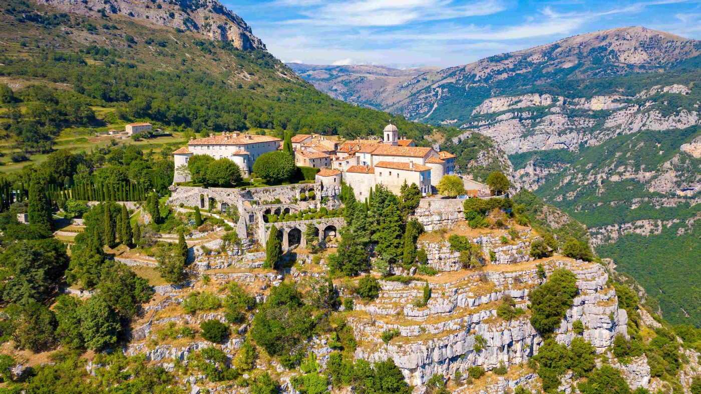 View of mountain top village Gourdon in Provence, France.SMALL
