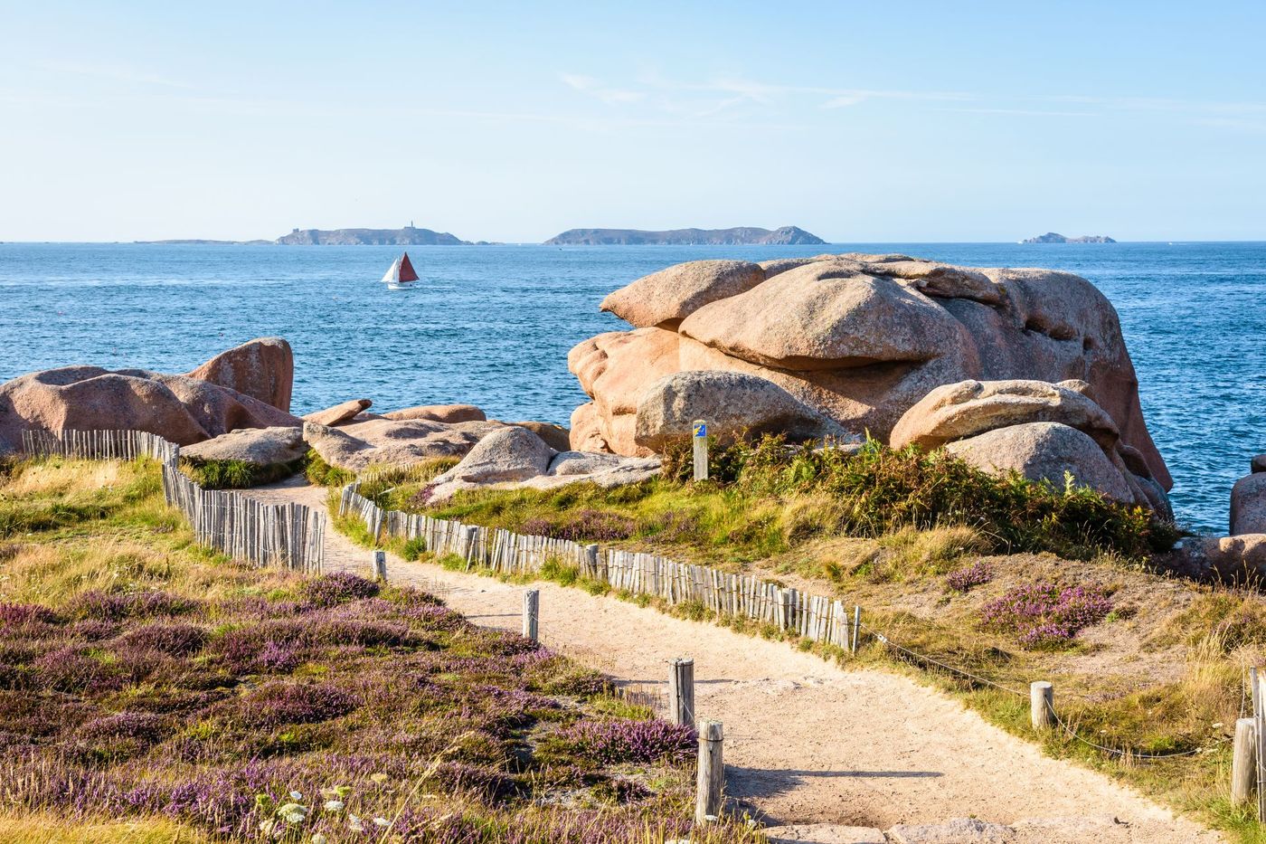 View over the granite blocks along the GR34 coastal path, called the sentier des douanier