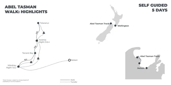 Abel Tasman Walk: Highlights - 5 Days route map