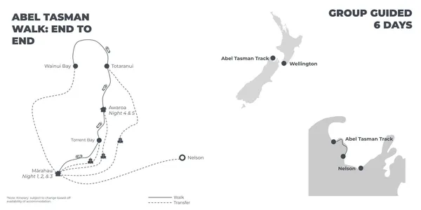 Abel Tasman Coast Track: End to End - 6 Days route map