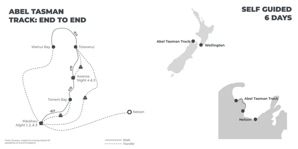 Abel Tasman Walk: End to End - 6 Days route map