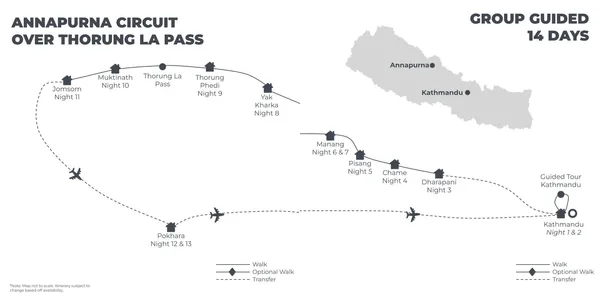 Annapurna Circuit Over Thorung La - 14 Days route map