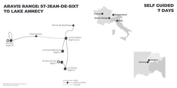 Aravis Range: St Jean de Sixt to Lake Annecy - 7 Days route map