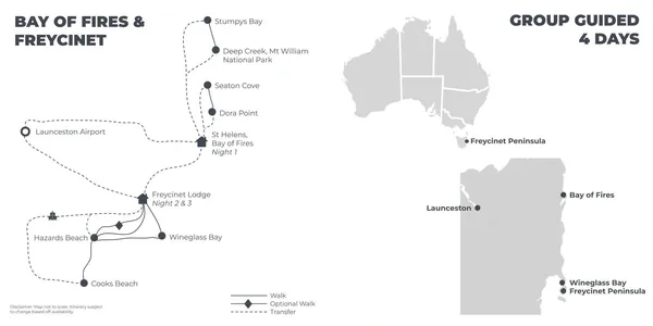 Bay of Fires and Freycinet - 4 Days route map