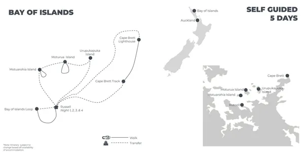 Bay of Islands Walk - 5 Days route map