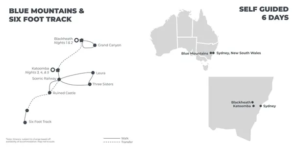Blue Mountains and Six Foot Track - 6 Days route map