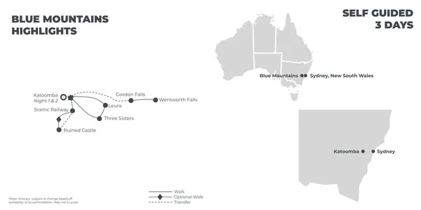 Blue Mountains Highlights - 3 Days route map