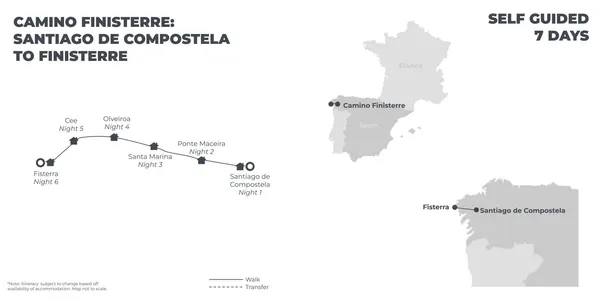 Camino Finisterre: Santiago de Compostela to Finisterre - 7 Days route map