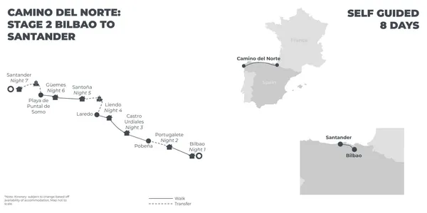 Camino del Norte: Stage 2 - Bilbao to Santander - 8 Days route map