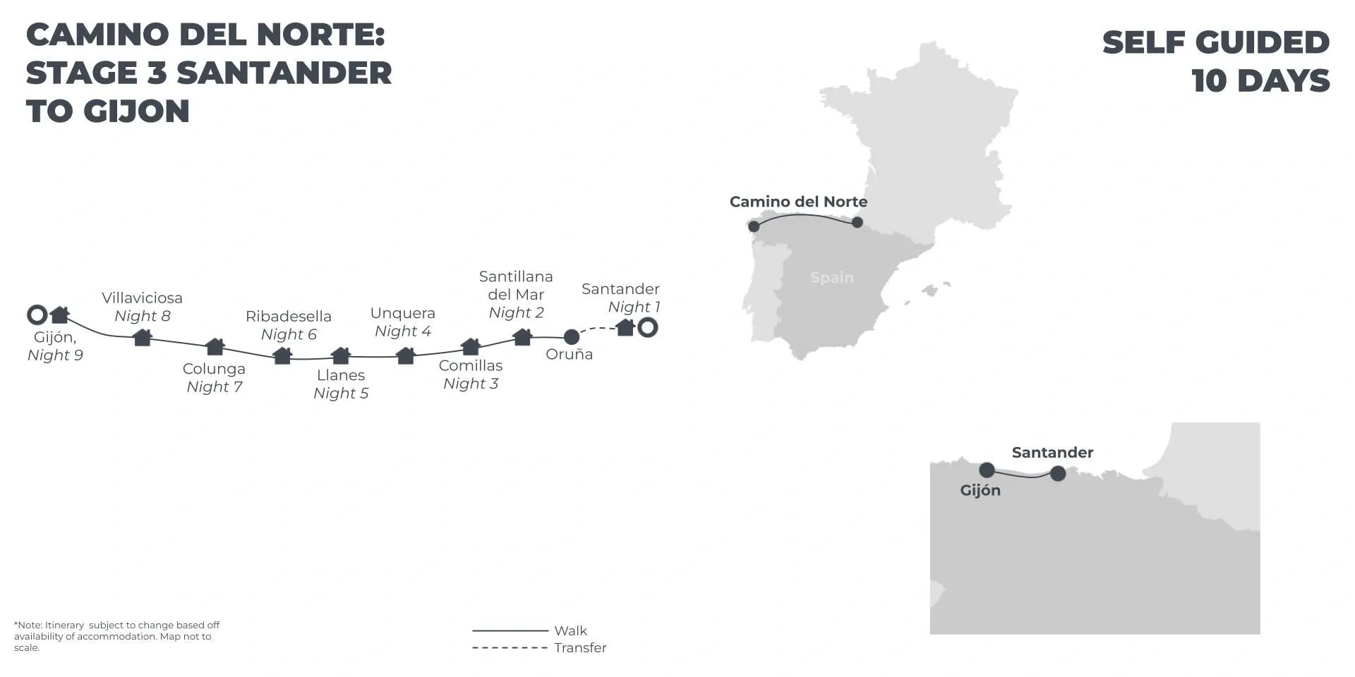 Camino del Norte: Stage 3 - Santander to Gijon - 10 Days route map