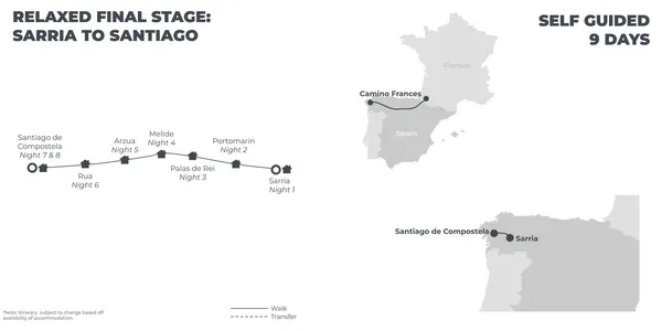 Camino, Relaxed Final Stage: Sarria to Santiago - 9 Days route map