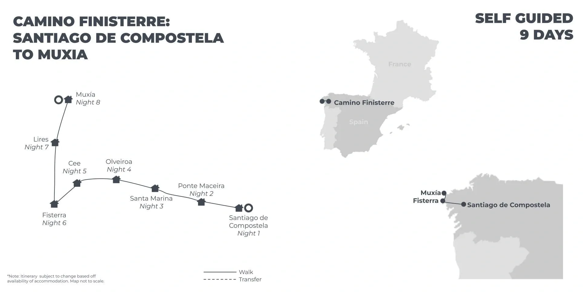 Camino Finisterre: Santiago de Compostela to Muxia - 9 Days route map