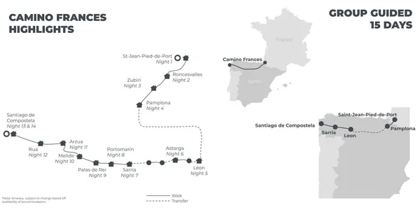 Camino Frances Highlights - 15 Days route map