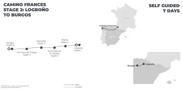 Camino Frances Stage 2: Logrono to Burgos - 7 Days route map