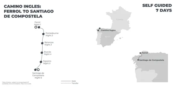 Camino Ingles: Ferrol to Santiago de Compostela - 7 Days route map
