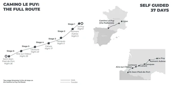 Camino Le Puy: Via Podiensis Full Route - 37 Days route map