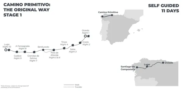 Camino Primitivo: The Original Way - 11 Days route map
