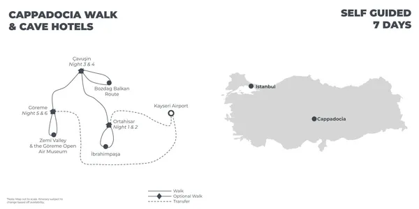 CAPPADOCIA WALK & CAVE HOTELS - 7 DAYS route map