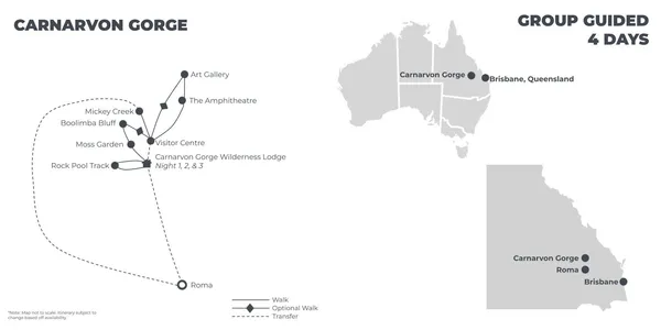 Carnarvon Gorge - 4 Days route map