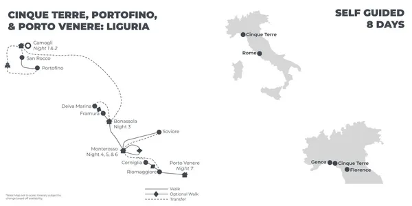 Cinque Terre, Portofino & Portovenere: Liguria - 8 Days route map