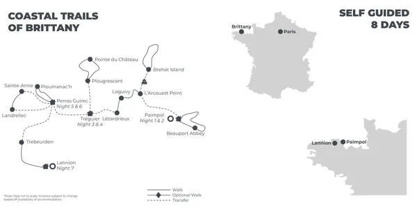 Coastal Trails of Brittany - 8 days route map