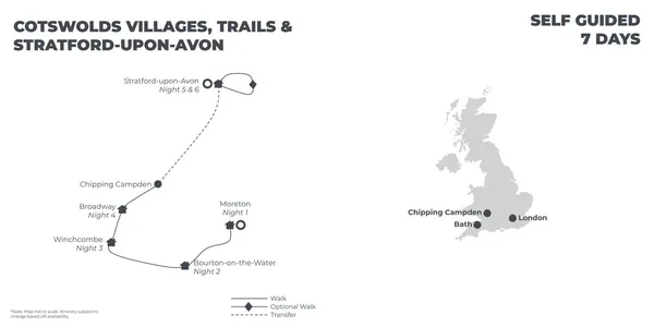 Cotswolds Villages, Trails & Stratford-upon-Avon: 4 Star English B&B's - 7 Days route map
