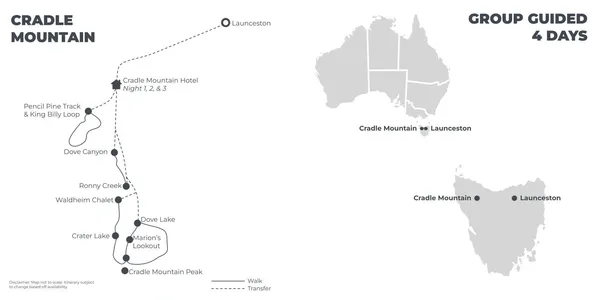 Cradle Mountain- 4 Days route map