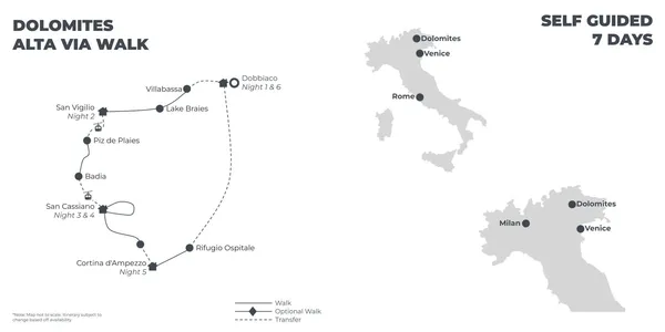 Dolomites Alta Via Walk - 7 Days route map