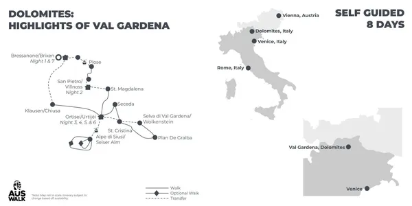 Dolomites: Highlights of Val Gardena - 8 days route map