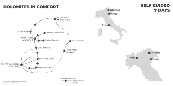 Dolomites In Comfort - 7 Days route map