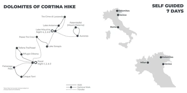 Dolomites of Cortina Hike - 7 days route map