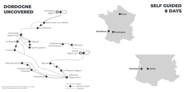 Dordogne Valley - 8 Days route map