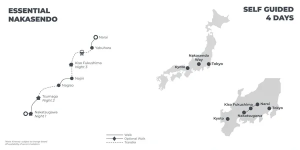 Essential Nakasendo - 4 Days route map