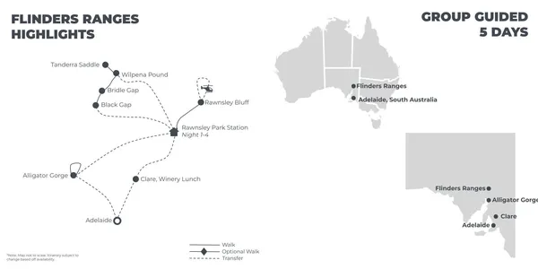 Flinders Ranges Highlights - 5 Days route map