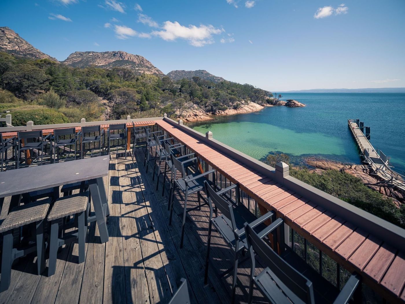 freycinet lodge deck with ocean view