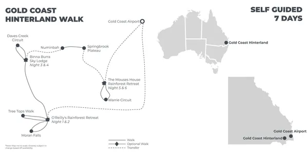 Gold Coast Hinterland Great Walk - 7 Days route map