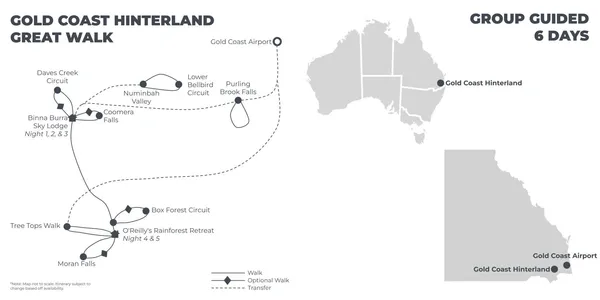 Gold Coast Hinterland Great Walk - 6 Days route map